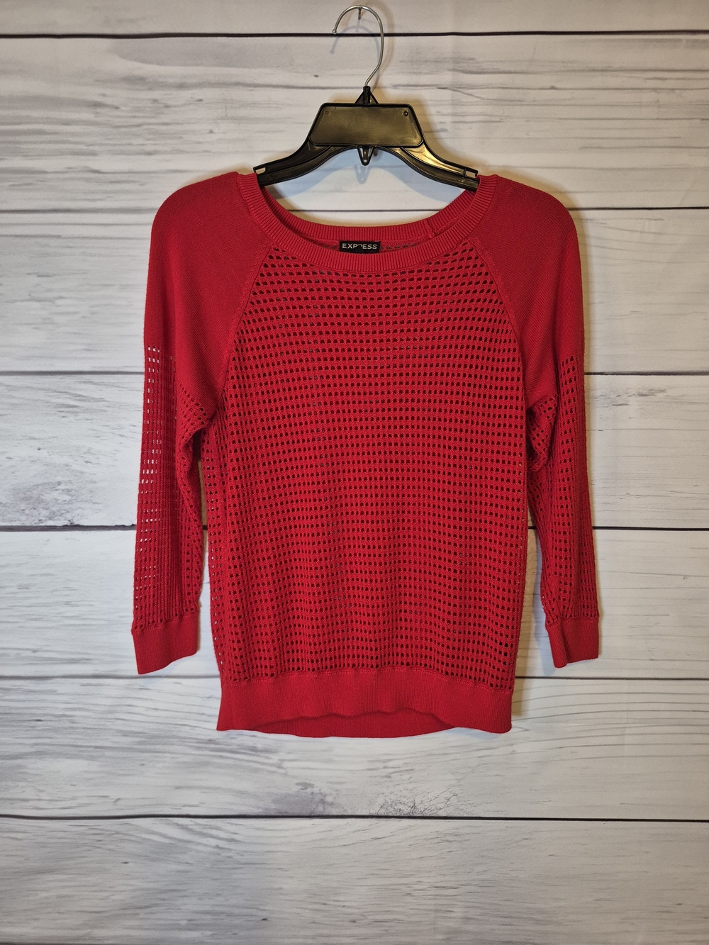 Express Women's Y2K Red Open-Knit Pullover Sweater